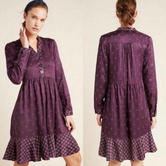 Anthropologie Dresses & Skirts - Maeve‎ by Anthropologie Mini Dress S Gillian Abstract V Neck Long Sleeve Casual